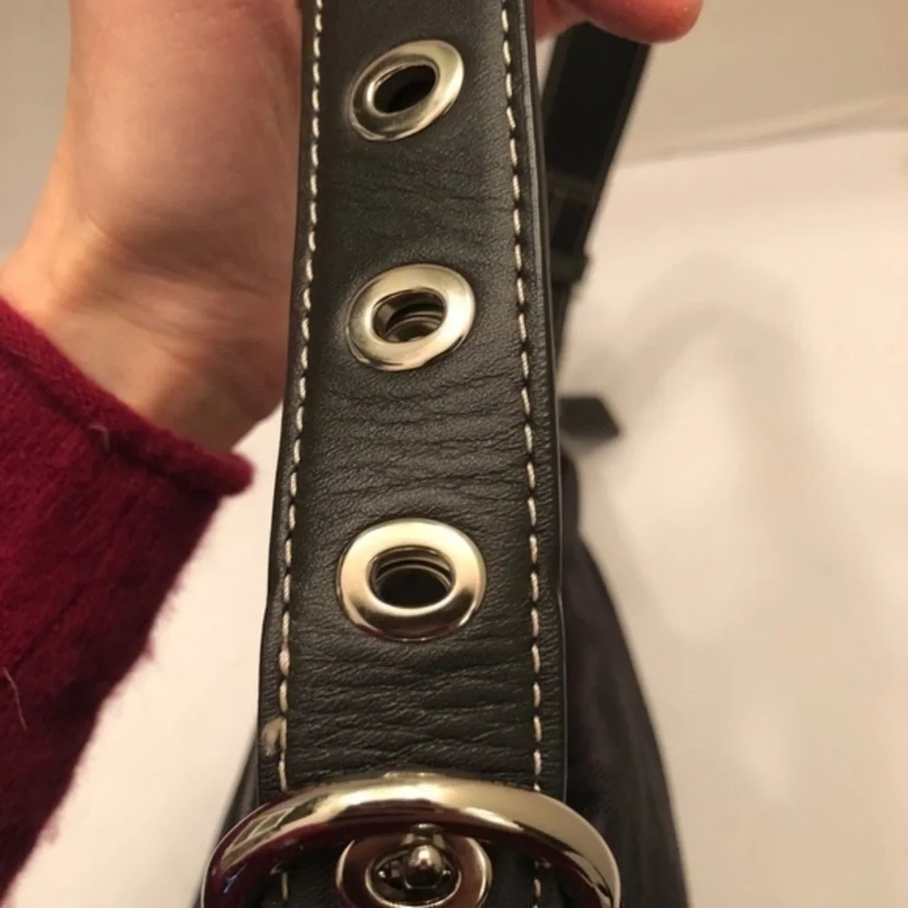 Coach vintage y2k f15068 signature jacquard black leather hobo bag